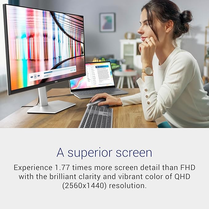 Dell S2722DC Monitor - 27-inch WQHD (2560x1440) 75Hz 4Ms Display, AMD FreeSync, Built in Speaker, USB Type-C Connectivity, Height/Pivot/Swivel/Tilt Adjust - Platinum Silver