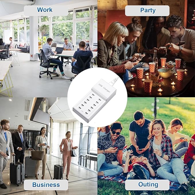 USB C Charger, 12 Ports USB Charging Station, 50W MultiPort USB Charging Block, USBC Desktop Multiple Charger for iPhone 16/15/14/13/12/iPad/Samsung S24/S23/Ultra/Z Flod/Watch/Headphones