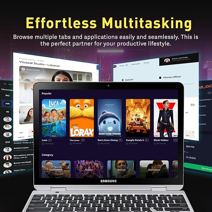 SAMSUNG 12.2" FHD 2-in-1 Touchscreen Chromebook Plus Laptop for Business&Students, Intel Dual-Core, 4GB RAM, 224GB Storage(64GB eMMC+160GB Docking Station Set), Stylus Pen, Wireless Mouse, Silver