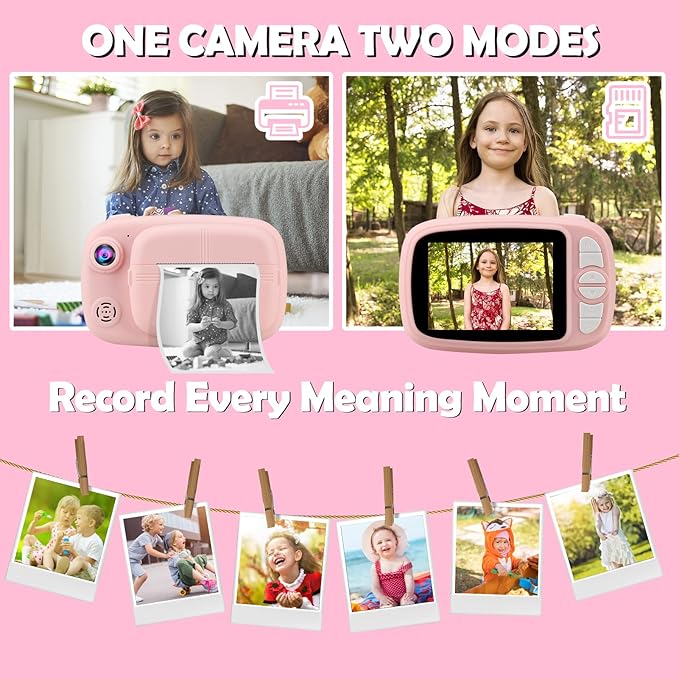 Kids Instant Camera, Mijiaowatch 12MP/1080P Kids Digital Print Camera, 3.5 Inch Print Cameras for Kids with Print Paper 32GB TF Card, Video Photo Recorder 3 in 1 Gift for Girls Boys Ages 3-14 (Pink)