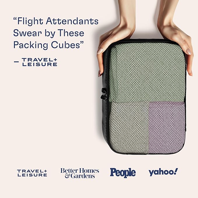 Shacke Premium 8 Packing Cubes Set - Lightweight Mesh Travel Luggage Organizers with Laundry Bag, 8-Piece Suitcase Storage System (Air Black)