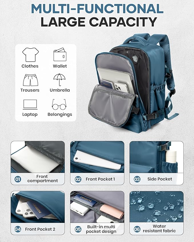 Vacuum Travel Backpack with Pump for Women,Personal Item Carry on Backpacks Flight Approved 18x14x8 inches for Men,Laptop Waterproof Work Compression bags Casual Daypack Blue.