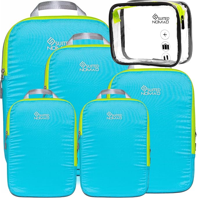 SUITEDNOMAD Ultralight Compression Packing Cubes Set, Suitcase and Backpack Travel Organizer Bags