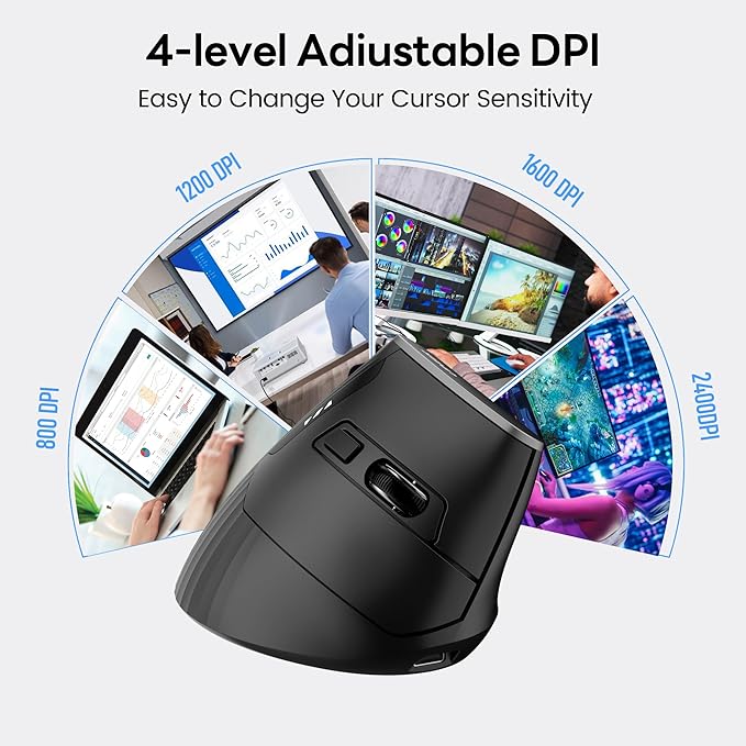 Uineer 2.4G Ergonomic Mouse - Wireless Vertical Computer Mouse with 4 Level Adjustable DPI,Ergonomic Design for S/M Hands, 2.4GHz Wireless Mice for Laptop (Battery Level Visible) ﻿