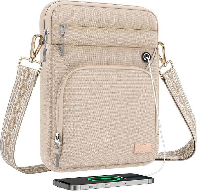 MoKo 9-11 Inch Tablet Sleeve Bag, Fits 11 inch iPad Air M3, iPad A16 2025, Pro 11 M4, iPad 10/9/8/7th, Tab S8/S9 11, Multifunctional Bag with Shoulder and Headphone Port, Sand