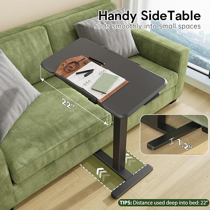 Rolling Laptop Desk, Mobile Standing Desk Height Adjustable, 180° Tiltable Overbed Bedside Table, Portable Computer Desk with Wheels, Foldable Laptop Cart for Home Office, Black