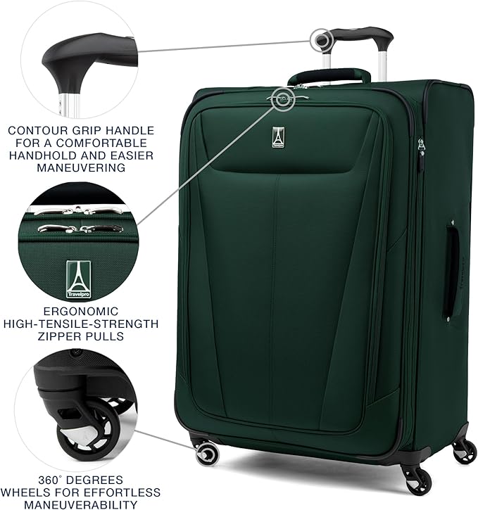 Travelpro Maxlite 5 Softside Expandable Luggage with 4 Spinner Wheels, Lightweight Suitcase, Men and Women, Forest Green, Checked-Large 29-Inch