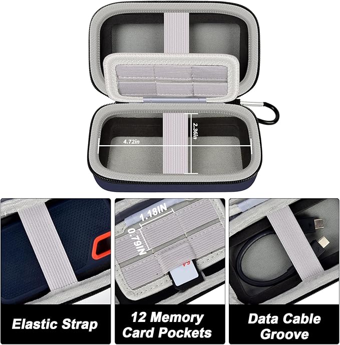 Case Compatible with SanDisk Extreme Pro/for SanDisk/for Crucial X10 X9 Pro Portable SSD 1TB 2TB 4TB 500GB External Solid State Drive, Travel Storage Bag for 2 SSD and SD Card - Dark Blue (Box Only)