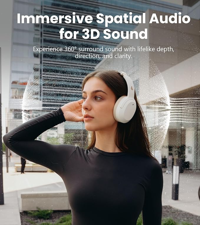Edifier W820NB Plus Gen 2 Wireless Over-Ear Noise Cancelling Headphone, -49 dB ANC, LDAC Hi-Res Audio, 88H Playtime, Spatial Sound, Volume Guard, Bluetooth V6.1 & Multipoint, Fast Charge - Ivory