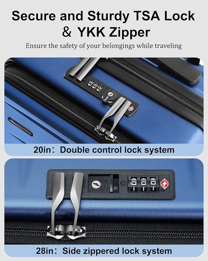 Luggage Sets 2 Pieces, 20 Inch Carry On Luggage and Expandable 28 Inch Checked Luggage with Spinner Wheels, Lightweight ABS+PC Hard Shell Suitcase with Front Opening, TSA Lock (Blue, 20/28)