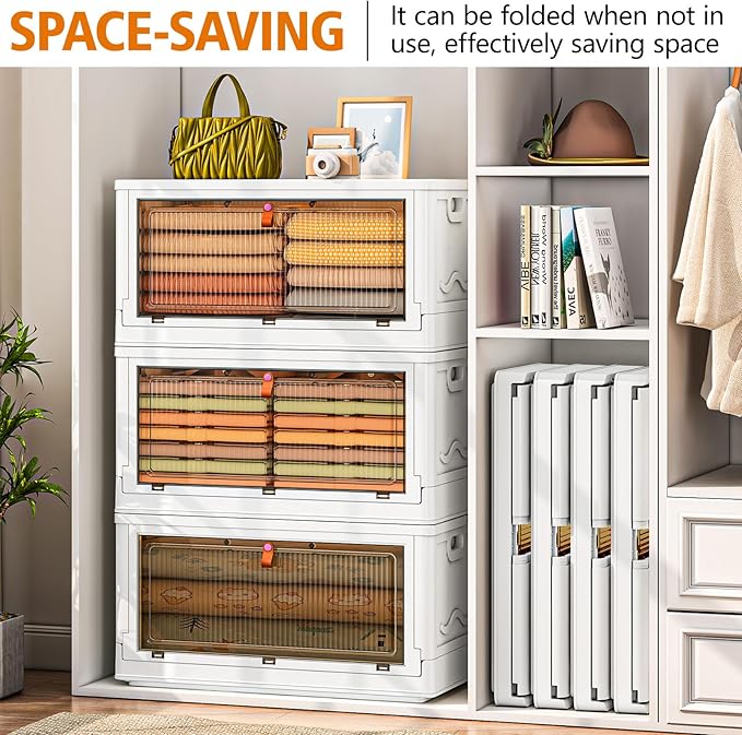 3 Tier Storage Bins with Lids 103QT - Stackable Storage Containers with Wheels, Folding Storage Boxes, Stackable Storage Bins, Closet Organizers and Storage for Living Room,Office