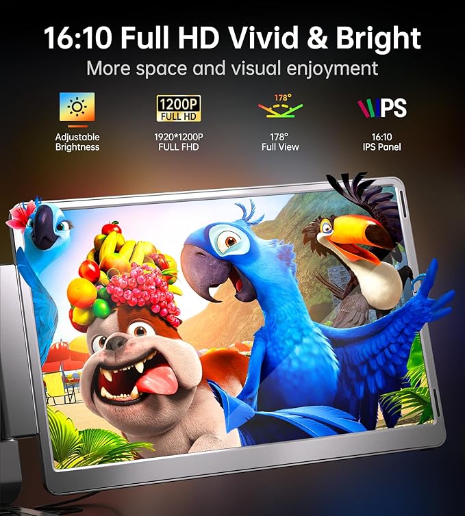 FOPO 14" Triple Monitor Laptop Screen Extender-FHD 1200P 16:10 Laptop Screen Extender, Left Screen 360° Flip Portable Monitor for 12-16.5" Laptops with HDMI/USB-C, Plug & Play - S7