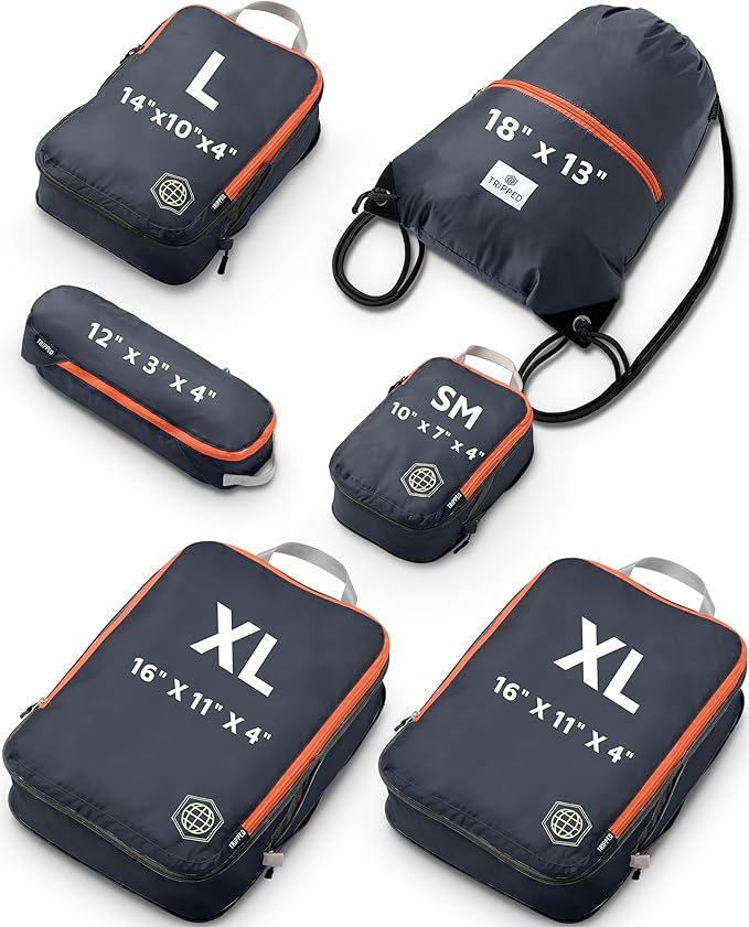 Extra Large Compression Packing Cube 6 Piece Set for Travel and Check Luggage by TRIPPED Travel Gear