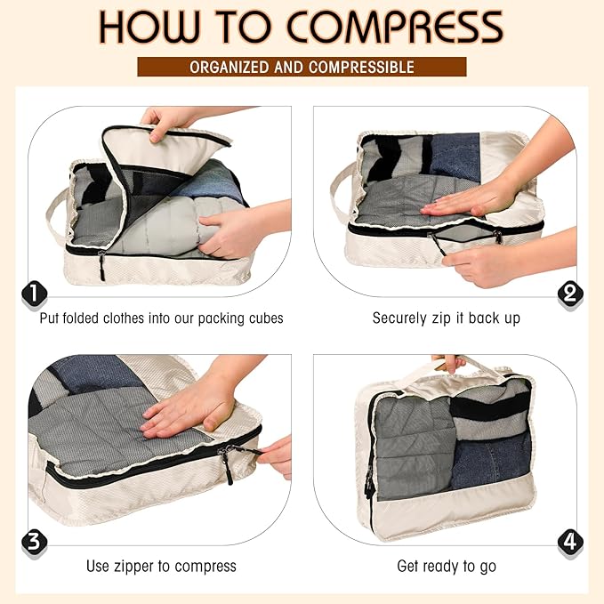 5 Pcs Packing Cubes for Suitcase Large Travel Cubes Carry on Luggage Organizer Bags for Clothes Accessories(L,Khaki)