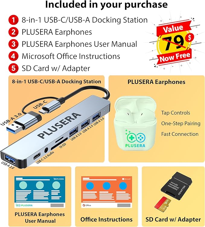 ASUS 14" FHD Vivobook Laptop Computer, 40GB RAM 1.5TB Storage (1TB SSD+512GB Docking Station Set), 6-Core Intel Core i3, Windows 11 Pro with Microsoft Office Home & Business, PLUSERA Earphones