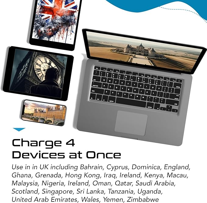 Ceptics UK, Ireland Power Adapter Travel, Safe Dual USB & USB-C 3.1A - 2 USA Socket - Compact & Powerful - Use in Hong Kong, England, Dubai, Saudi Arabia - Includes Type G Swadapt Attachments