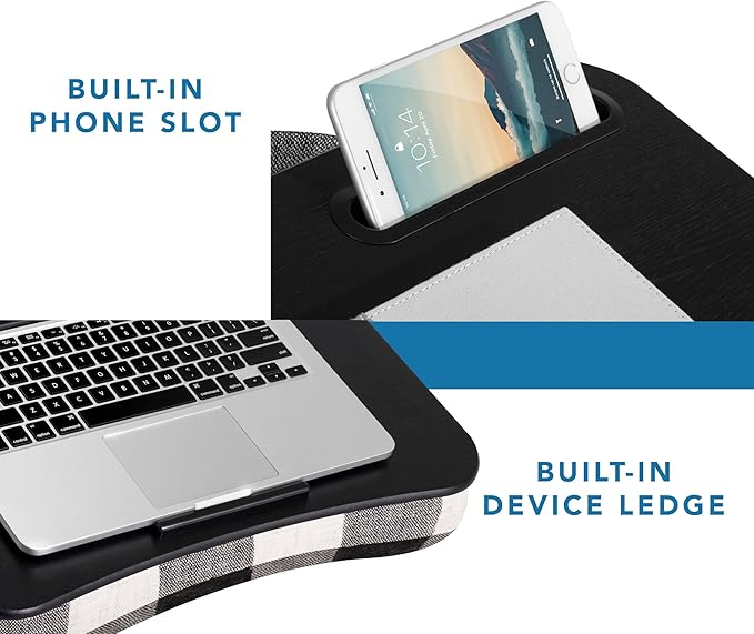 LAPGEAR Designer Lap Desk 2-Pack with Storage Basket, Phone Slot & Device Ledge – Buffalo Check – Fits Laptops up to 15.6" – Style No. 70428