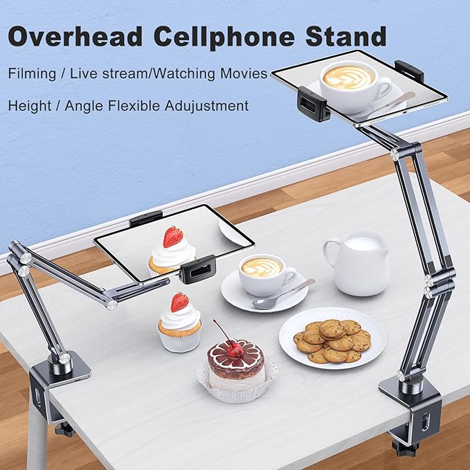 OATSBASF Phone and Tablet Holder Bed Gooseneck Mount, Aluminum Long Arm Foldable Lazy Stand, Universal 360 Degree Rotatable for iPhone, iPad, Tablet