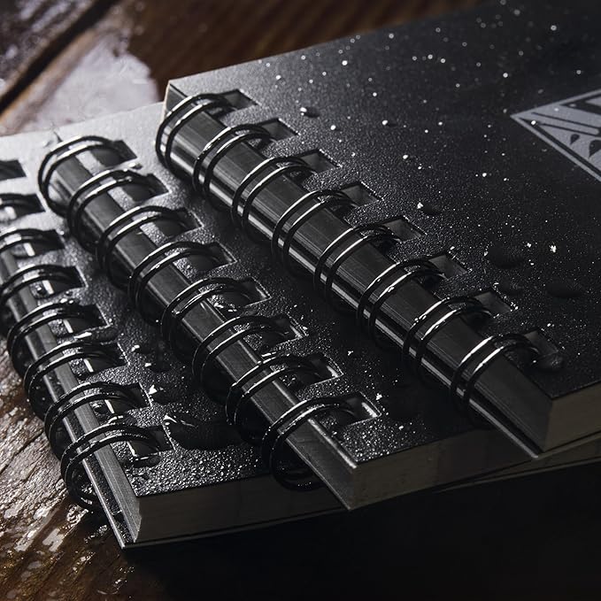 Rite in the Rain Weatherproof Top Spiral Notebook, 3" x 5", Black Cover, Universal Pattern, 3 Pack (No. 735-3X)