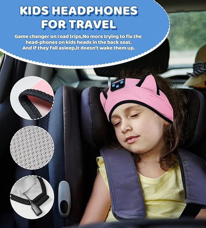 KIDSBAND Kids Headphones, Cozy Bluetooth Headphones for Kids with Wired Playback 3.5 MM Jack for School,Foldable Cat Ear Headset for Girls Boys Children,Kindle Tablet Cellphones Airplane Travel