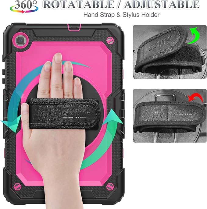 SEYMAC stock Case for Samsung Galaxy Tab S6 Lite 10.4’’ (2024-2020) with Screen Protector Pencil Holder [360° Rotating Hand Strap] &Stand, Drop-Proof Case for Galaxy Tab S6 Lite Tablet, Pink/Black