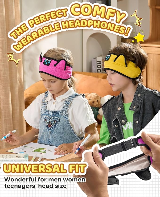KIDSBAND Kids Headband Headphones, Baby Headphones, Wireless and Wired Playback 3.5 MM Jack for School, Foldable Adjustable Children Headset for Girls Boys,Kindle Tablet Cellphones Airplane Travel