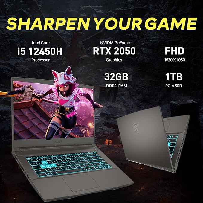 msi Thin 15 15.6" FHD IPS 144Hz Gaming Laptop, Intel i5-12450H, 32GB RAM, 1TB PCIe SSD, NVIDIA GeForce RTX 2050, Backlit Keyboard, WiFi 6, Black, Win 11 Home, 256GB Docking Station Set