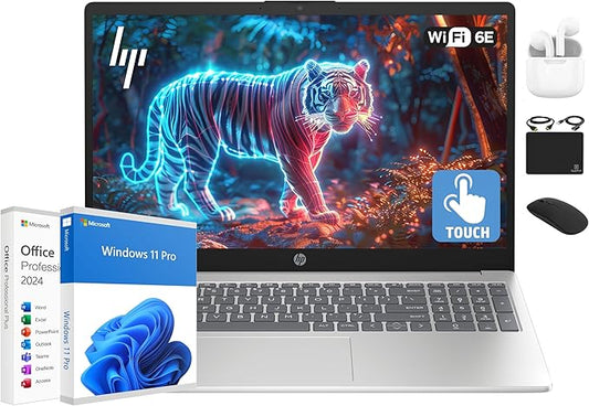 HP Flagship 15.6" HD Touchscreen Laptop Computer, 6-Core Intel i3 Processor, 16GB RAM, 1TB Storage (500GB SSD + 500GB Ext), Wi-Fi, Long Battery, HubxcelAccessory, Lifetime Office 2024, Win 11 Pro