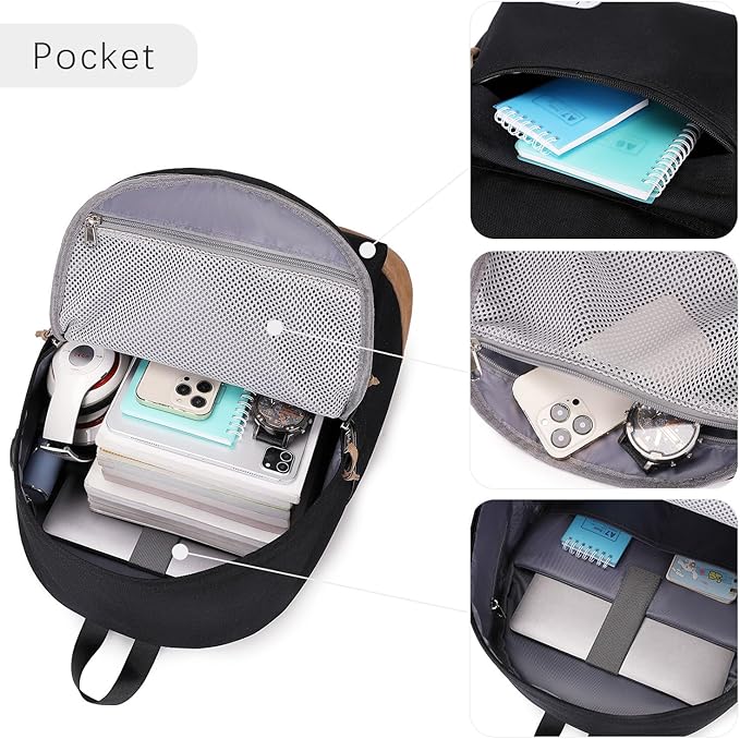 abshoo Classical School Backpack For Middle High School Water Resistant Bookbag College Travel Daypack (Black)