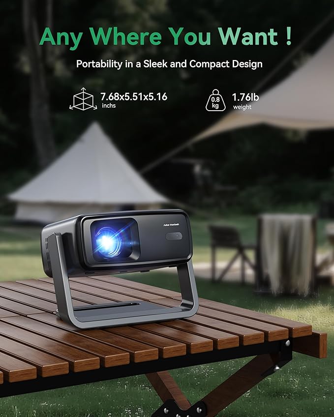 Projector with WiFi and Bluetooth, Support Decoding Projector 4K, 1200 ANSI 180° Rotatable with Native 1080P Mini Projector, Auto Keystone, Portable Smart Outdoor Home Movie Projectors