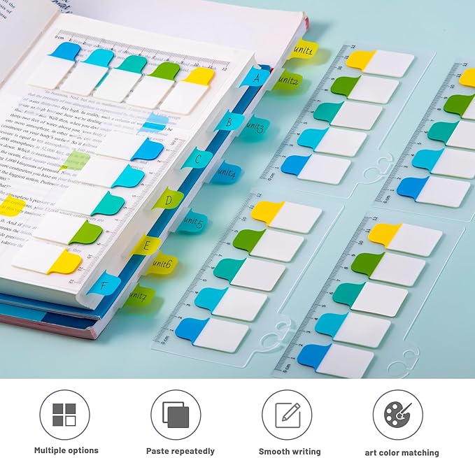 Golcellia 6 Pcs Sticky Tabs - 600 Sheets 5 - Color Notebook Index Tabs - Sticky Flags, Page Tabs - Durable Divider & Binder Tabs for Books & Bibles