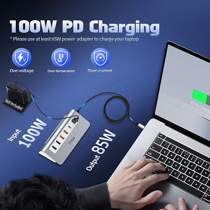 USB C Hub 10Gbps, 9-in-1 USB 3.2 Hub with 4K@60Hz HDMI, Type-C 3.2, 2 USB-A 3.2, 2 USB-A 2.0, PD 100W, SD/TF Slot, 3.28FT Aluminum USB Hub for PC, iPhone 16/15 Series, MacBook Air/Pro and More