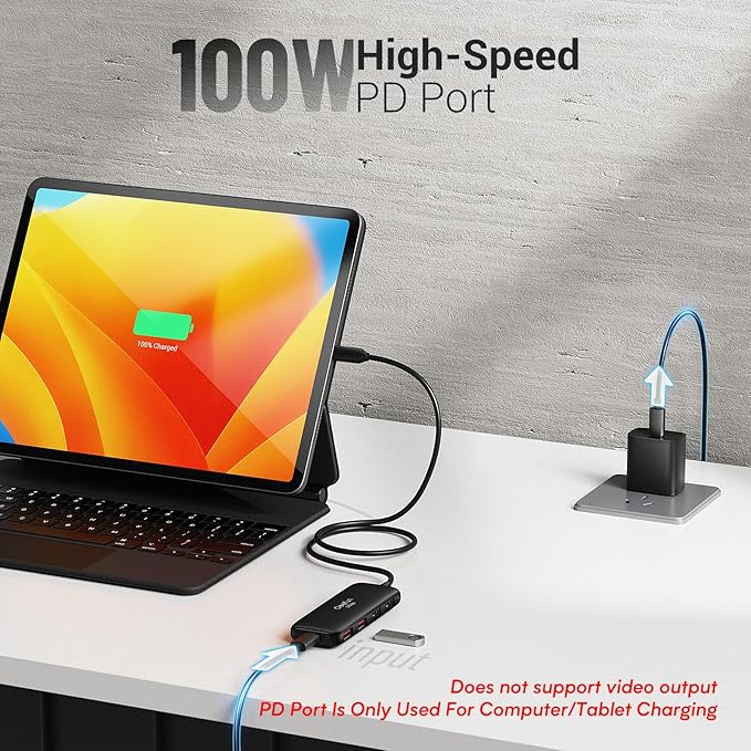 Qeefun USB C Hub 10Gbps, USB 3.2 Hub with 2 USB-C and 2 USB-A Ports, USB 3.2 Gen 2 Splitter with 100W Power Charging Port, USB Port Extender for iPhone, MacBook Air/Pro, Laptops, iPad Pro and More