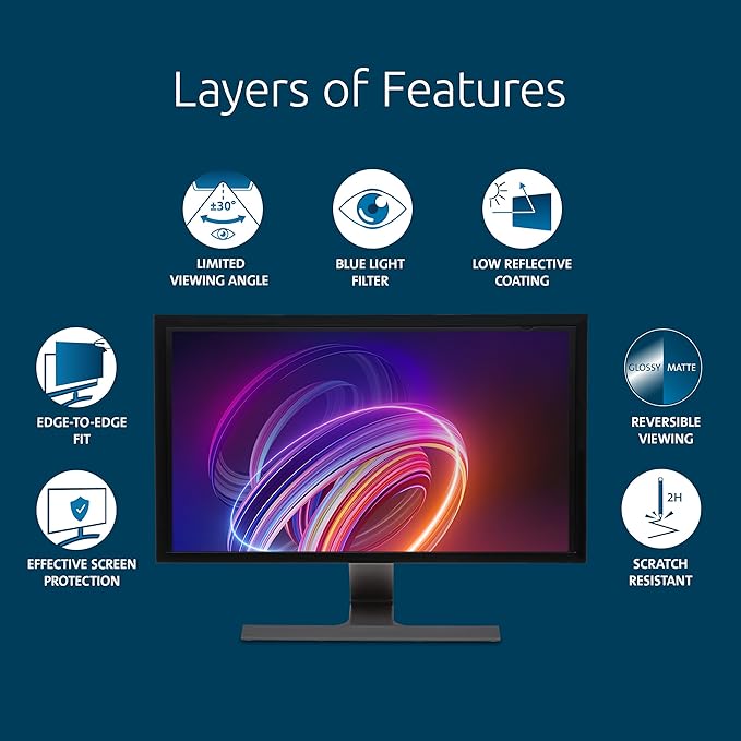 Kensington 23.8 inch Computer Privacy Screen for Desktop, 16:9 Widescreen Monitor, FP238W9 Anti-Glare Blue Ray Reduction Computer Privacy Filter, Matte and Glossy Viewing Options, K55416WW