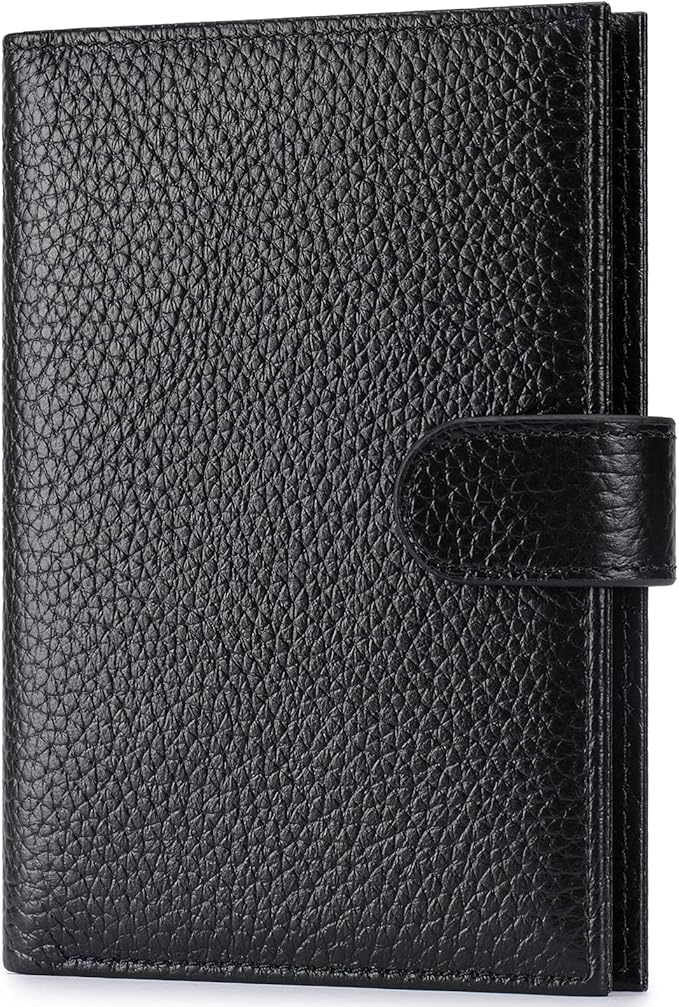 Passport Holder for Travel Women RFID Blocking Genuine Leather Passport Wallet with Card Slots, Zipper Coins Pocket, Cash Holder, Black