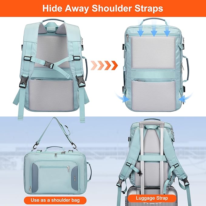 PIJUSHI Travel Backpack for Women Flight Approved Carry on Bag 16 inch Laptop Personal Item Daypack with Shoe Compartment(PE038 Blue)