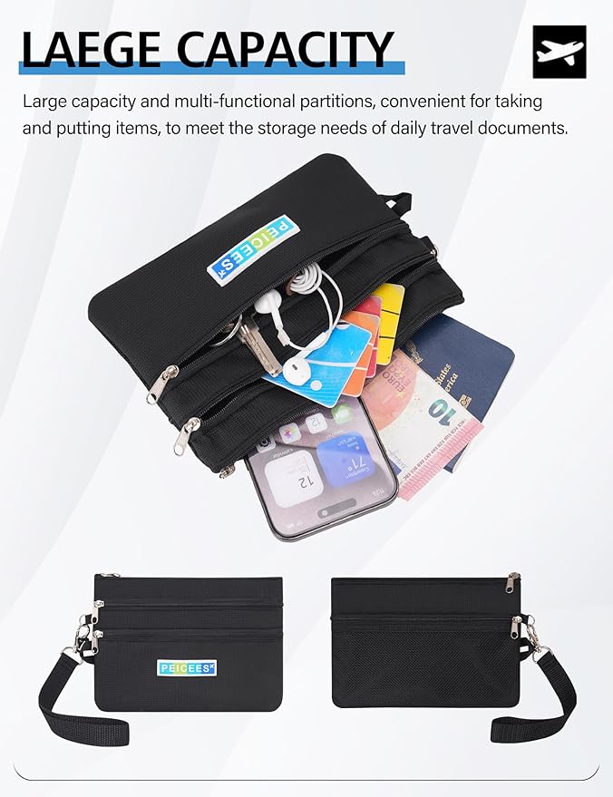 Peicees World Travel Essentials Currency and Passport Organizers Cash Cards Tickets Holder RFID Blocking Wallet, Black