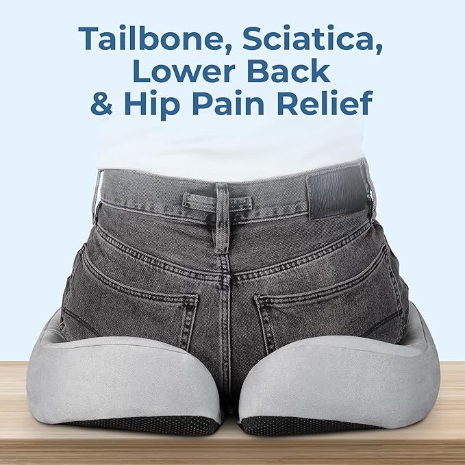 5 STARS UNITED Seat Cushion for Tailbone Pain Relief – Large Memory Foam Lifting Pillow for Coccyx, Hip, Sciatica & Post-Surgery Recovery – Wheelchair, Car, Desk, Gaming & Office Chairs, Light Gray