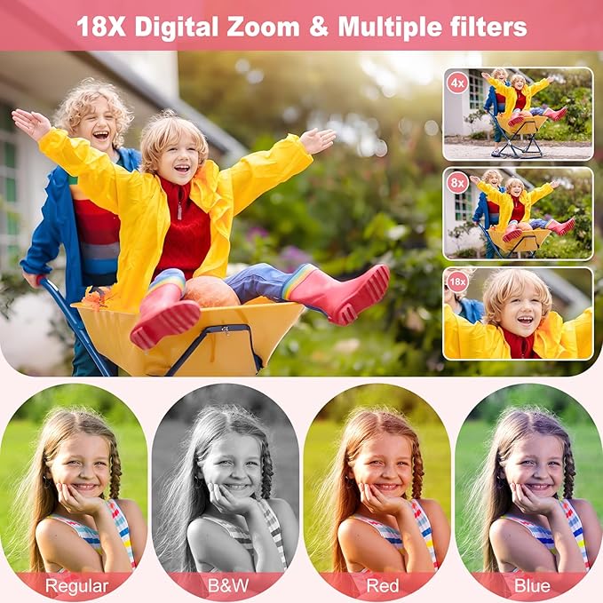 Digital Camera, 4K 64MP, 18X Zoom, Point and Shoot Digital Camera with 64GB TF Card & 2 Batteries, Portable Rechargeable Small Camera for Kids Teens Adult, White