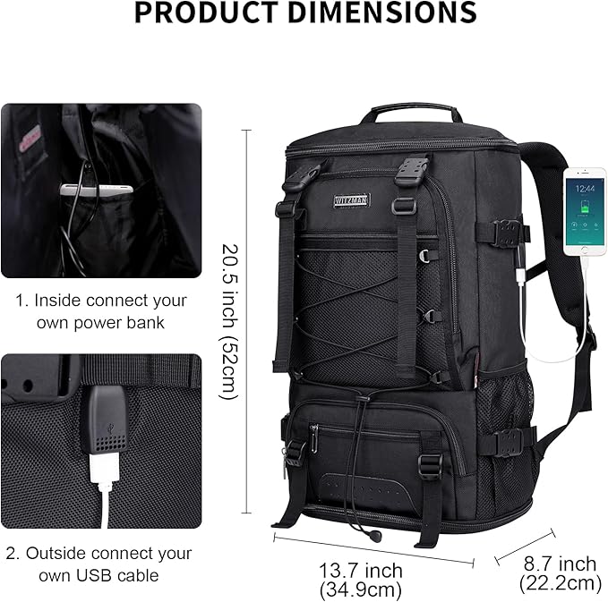WITZMAN Travel Backpack for Men Convertible Large Carry on Backpack with Shoe Compartment for Airplanes Fit 17 Inch Laptop(B689 Black)