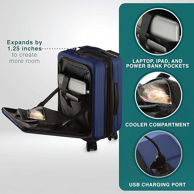 Luggage Sets 3 Piece, 22 Inch Carry on Luggage and 24 Inch Suitcases with Wheels Spinner, Durable Hard Shell Suitcase Set, Expandable Travel Suitcase, Navy