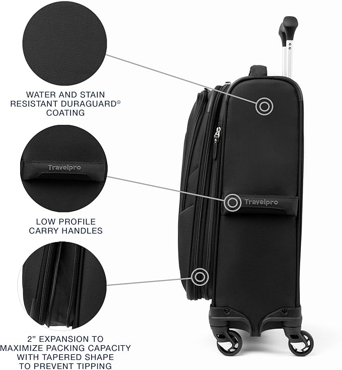 Travelpro Maxlite 5 Softside Expandable Luggage with 4 Spinner Wheels, Lightweight Suitcase, Men and Women, Black, Compact Carry-on 20-Inch
