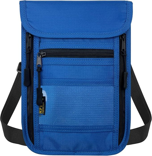 sundee Travel Neck Wallet with Double Zippers, RFID Blocking Passport Holder with Adjustable Neck Strap for Men and Women to Keep Cash, Credit Cards and Travel Documents Safe - Dark Blue