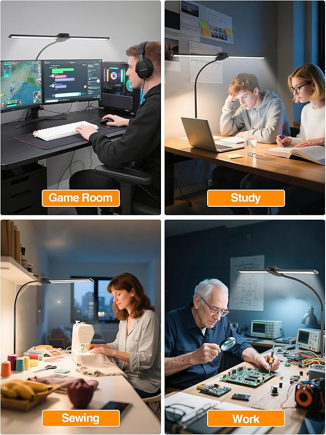 Desk Lamps for Home Office, Desk Light with 5 Color+9 Brightness, 1200 Lumen & 108 LED Desk Lamp, Remote Control+Timer Monitor Light, Clamp Lamp for Desk, Computer, Reading, Study, Workbench