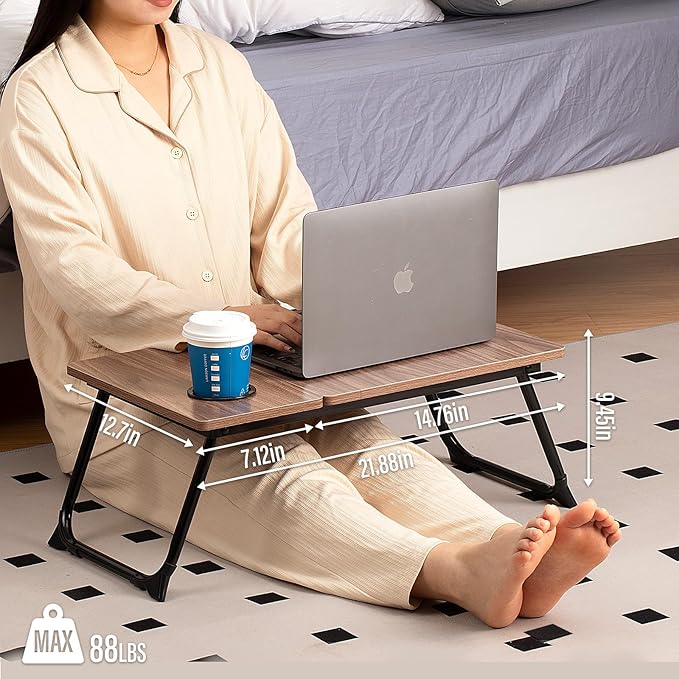 Laptop Desk for Bed Couch, Adjustable Foldable Bed Table with Cup Holder, Breakfast Serving Tray, Portable Laptop Lap Desk Stand for Working Reading Writing Eating Gaming in Bed Sofa Floor(Brown)