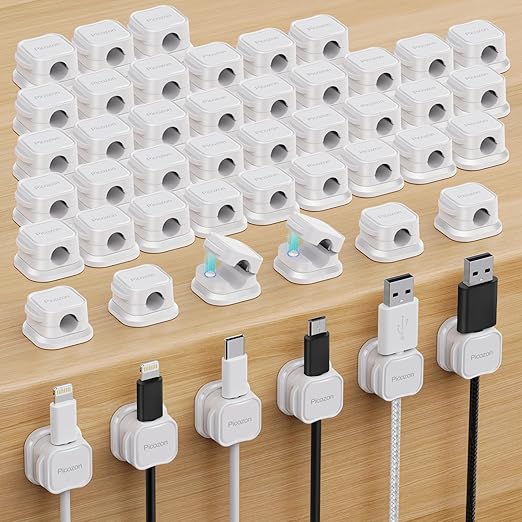 48 Pack Magnetic Cable Clip Organizer Cord Holder, Picozon Adhesive Cable Management, Wire Phone USB Charger Cable Holder, Keeper Organizer for Office Home Desktop Table - White