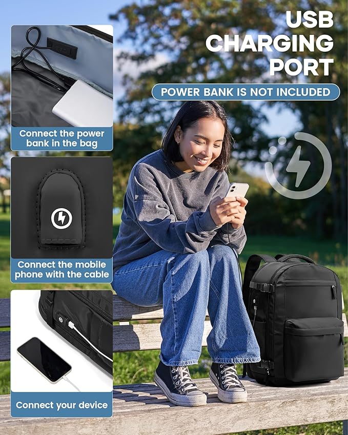 Vacuum Travel Backpack with Pump for Women,Personal Item Carry on Backpacks Flight Approved 18x14x8 inches for Men,Laptop Waterproof Work Compression bags Casual Daypack. Black.