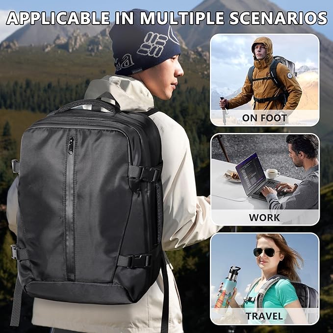 Vacuum Backpack Travel,60L Exapandable Air Compression System,Water Resistant & TSA Anti Theft,Strong Sealing,Available for boarding, Ideal for Travel/Laptop, Black(Vacuum Pump Included)