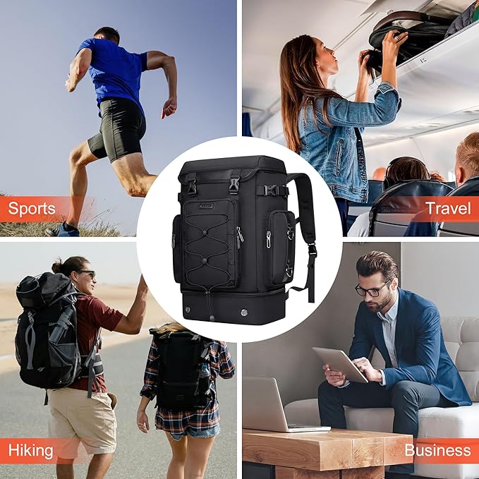 WITZMAN Travel Backpack for Men Women Carry on Bags for Airline Approved Convertible Duffle Luggage Backpack Shoe Compartment (B691 Classic Black)
