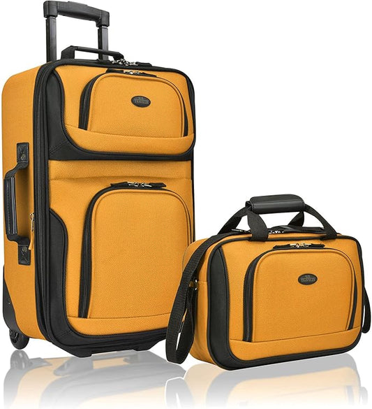 U.S. Traveler Rio Fabric Expandable Carry-on Luggage, Rolling Suitcase, Orange, 2 Wheel Set
